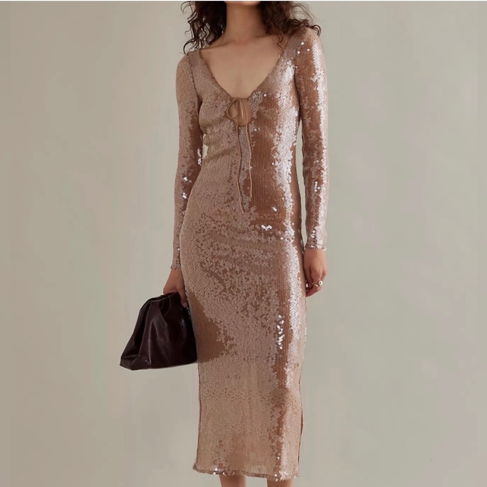 Bardot Verona Backless Long Sleeve Sequin Midi Dress